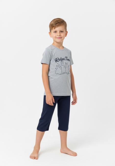 Pijama copii cu maneca scurta si pantaloni 3/4,culoare gri,Engros